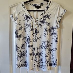 White Floral Button-Up Blouse